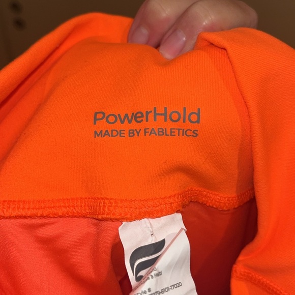 Fabletics Powerhold bright neon orange leggings size XS with mesh side pockets - Picture 8 of 10